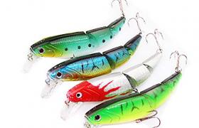 OriGlam Lot de 4 leurres de pêche articulés réalistes - Appâts de pêche - Appâts durs - Appâts de pêche - Appâts de pêche - Pour bar, brochet, musqué, eau douce et salée