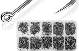500PCS Crochet de pêche, 3# -12# Barbelés Hamecon Peche, Carbone Hameçons de Poisson de Mer avec Boîte de Rangement pour Les Poissons d'eau Salée d'eau Douce