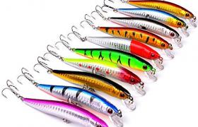 OriGlam Lot de 10 leurres de pêche durs pour méné - Leurres de pêche réalistes - Leurres durs pour bar, truite - Appâts durs pour eau salée et eau douce