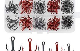 130 Pcs Triple Hameçon Pêche Trident Peche Triples Hameçons Barbelés Acier à Haute teneur en Carbone Taille 4# 6# 8# 10#