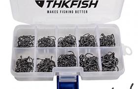 THKFISH Hameçons pêche Eau fraiche Acier à Haute teneur en Carbone Hameçons pêche avec boîte en Plastique Hameçons pêche Yeux Hameçons 10 Tailles 500 pièces