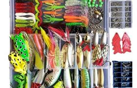 Afishup Leurres de pêche Kit 273 pcs/lot Boîte d'accessoires Poissons-nateurs Spinnerbaits Minnow Popper Crayon en Métal dur Jigs Crochets de Pêche 2 Leurres Grenouille Appât