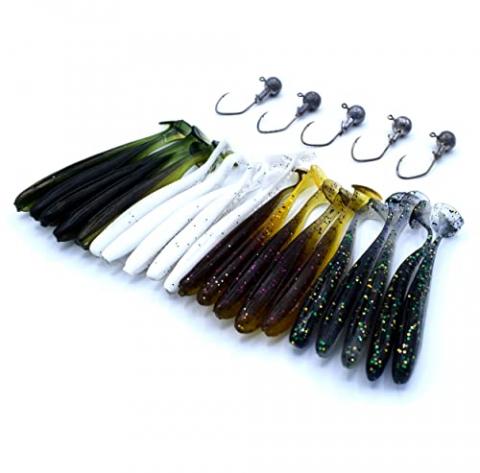 trifyd ® Fishing - Leurre Souple Truite Shad de 7,5 cm, Le Pack de 20 leurres de pêche + 5 têtes plombées