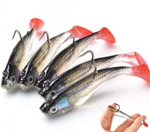 Xhong Lot de 5 appâts pour la pêche artificiels et souples avec yeux 3D et crochet unique Xhong Lot de 5 appâts pour la pêche artificiels et souples avec yeux 3D et crochet unique