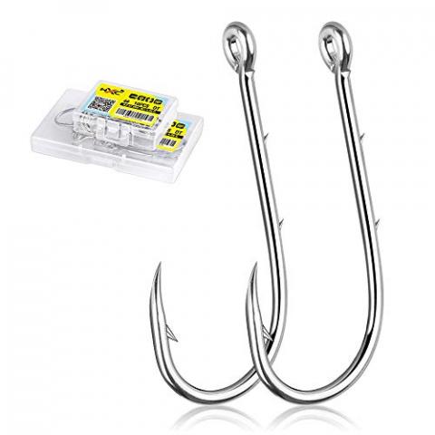 HXC Hameçons de pêche à longue tige avec 2 hameçons de ardillon - En nickel blanc - Avec boîte (10 pièces, 7/0 #) HXC Hameçons de pêche à longue tige avec 2 hameçons de ardillon - En nickel blanc - Avec boîte (10 pièces, 7/0 #)