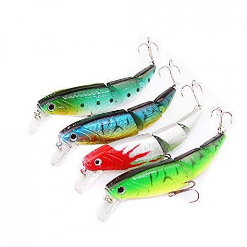 OriGlam Lot de 4 leurres de pêche articulés réalistes - Appâts de pêche - Appâts durs - Appâts de pêche - Appâts de pêche - Pour bar, brochet, musqué, eau douce et salée