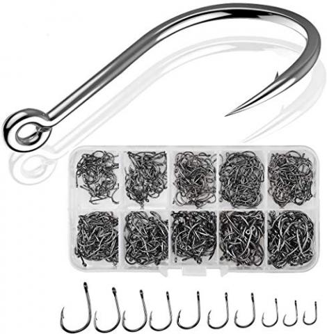 500PCS Crochet de pêche, 3# -12# Barbelés Hamecon Peche, Carbone Hameçons de Poisson de Mer avec Boîte de Rangement pour Les Poissons d'eau Salée d'eau Douce