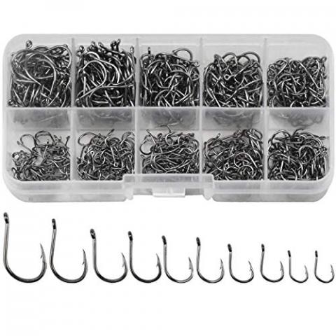 Jinlaili Hameçon de Pêche, 600 PCS Hameçons Barbelés en 10 Tailles, Crochets de Pêche, Hameçon à Carpe en Acier Carbone avec Boîte Plastique, 3# - 12#