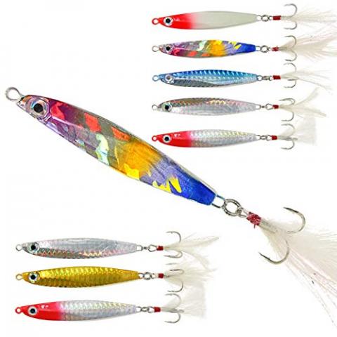 Croch 8 Pièces Jig Leurres de Pêche de Cuillères de Pêche en Métal avec la Plume pour la Truite 23g-31g