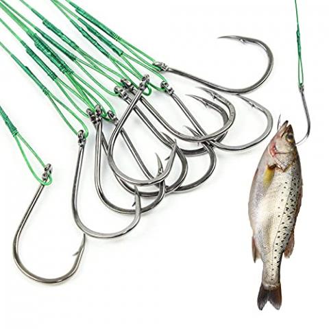 Basetousual 50 pièCes D'Accessoires de PêChe pour Hameçon de Pêche en Acier au Carbone, HameçOns BarbeléS, AdaptéS à la PêChe à la Carpe, au Brochet de RivièRe Et D'OcéAn, au Saumon, à la Perche