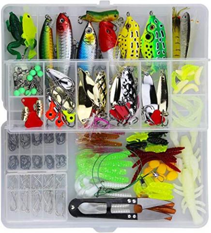 Cishbsoal Leurres de Pêche Kit 235pcs - Spinnerbaits,Plastique vers,Minnow,Popper,Crayon en Métal Dur Leurres,Souples Pêche Jigs Crochets de Pêche - Kit d'appâts de Pêche Portable avec Boîte