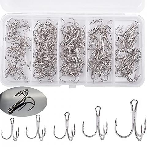 Hameçon Triple pour Leurre 2#,4#, 6#, 8#, 10# 50 Piècestaille Crochet Pêche Haute Teneur Carbone Ensemble Hameçons Pêche Acier Carbone Hameçons Barbelés pour la Pêche en Eau Salée Mixte