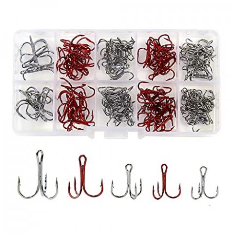 Croch Hamecon Peche Triples de 130Pcs, hameçons barbelés en Acier à Haute teneur en Carbone Taille: 4#, 6#, 8#, 10#