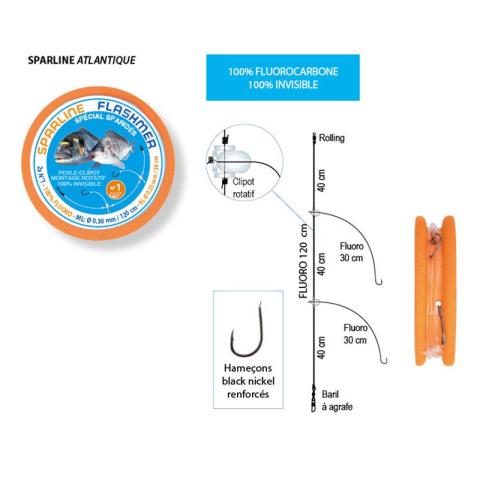 Bas de ligne Flashmer Sparline Atlantique 2 hameçons Bas de ligne Flashmer Sparline Atlantique 2 hameçons