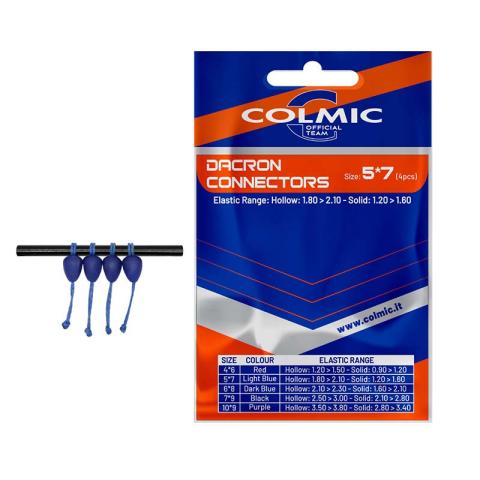 Connecteurs en Dacron pour élastique COLMIC LARGE 6X8MM BLEU FONCE (X4) Connecteurs en Dacron pour élastique COLMIC LARGE 6X8MM BLEU FONCE (X4)