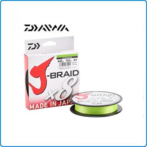 Daiwa J-Braid 8 Braid 0.13mm, 8,0kg/18lbs, 300m chartreuse, ligne de pêche tressée ronde