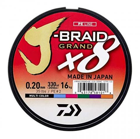 Daiwa J-Braid Grand 8-Braid, 150 Meter, 0.16mm, 10.0kg/22lbs, Multicolor, 12795-016